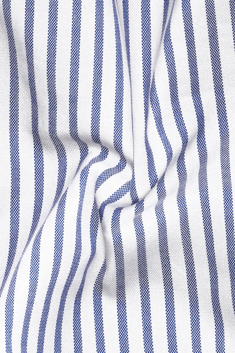 Cosmic-Bright White And Astronaut Blue Striped Dobby Textured Premium Giza Cotton Dress Shirt 3