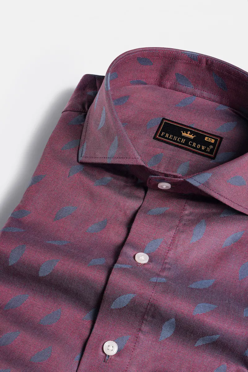 Cosmic Maroon With Waikawa Gray Jacquard Textured Premium Giza Cotton Shirt 1