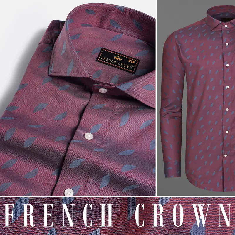 Cosmic Maroon With Waikawa Gray Jacquard Textured Premium Giza Cotton Shirt 10