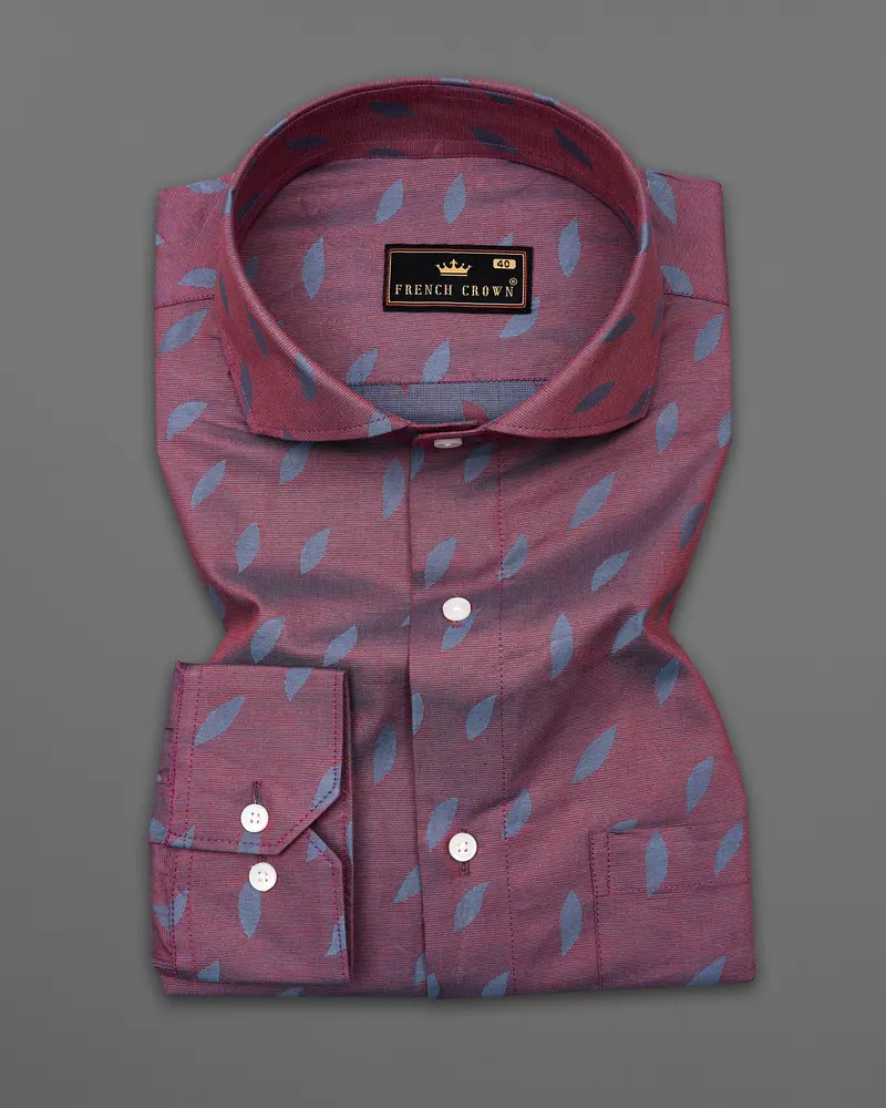Cosmic Maroon With Waikawa Gray Jacquard Textured Premium Giza Cotton Shirt 3