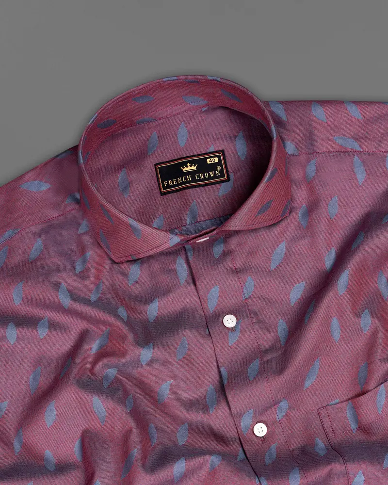Cosmic Maroon With Waikawa Gray Jacquard Textured Premium Giza Cotton Shirt 4