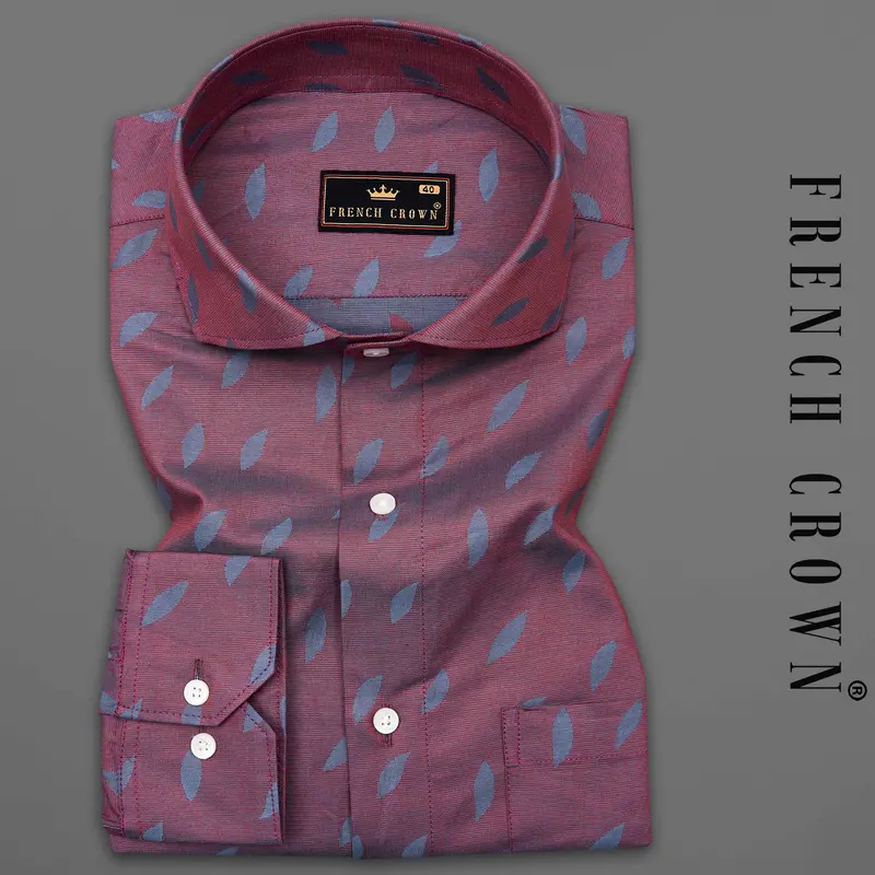 Cosmic Maroon With Waikawa Gray Jacquard Textured Premium Giza Cotton Shirt 7