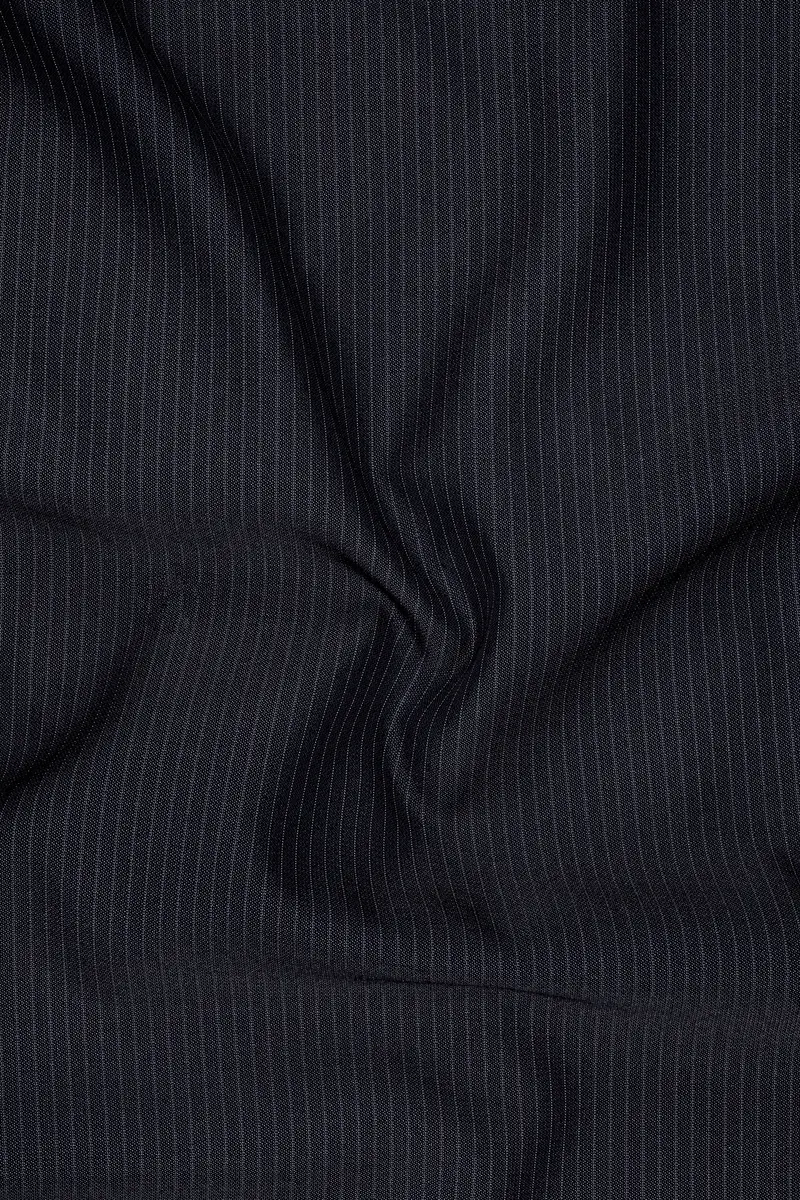 Cosmire-Space Blue Pencil Striped Wool Rich Slight Stretch Cross Placket Bandhgala Blazer 3