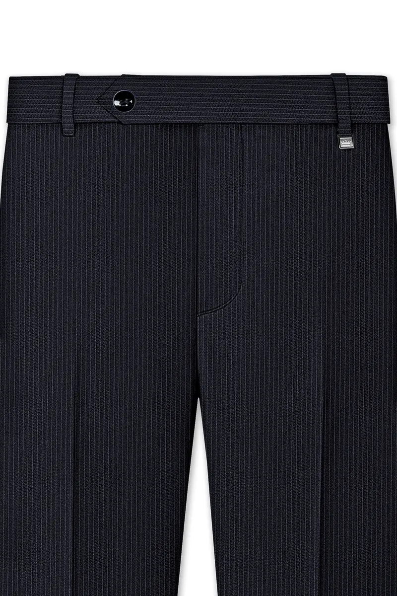 Cosmire-Space Blue Pencil Striped Wool Rich Slight Stretch Cross Placket Bandhgala Suit 11