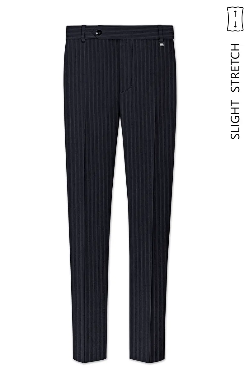 Cosmire-Space Blue Pencil Striped Wool Rich Slight Stretch Cross Placket Bandhgala Suit 12