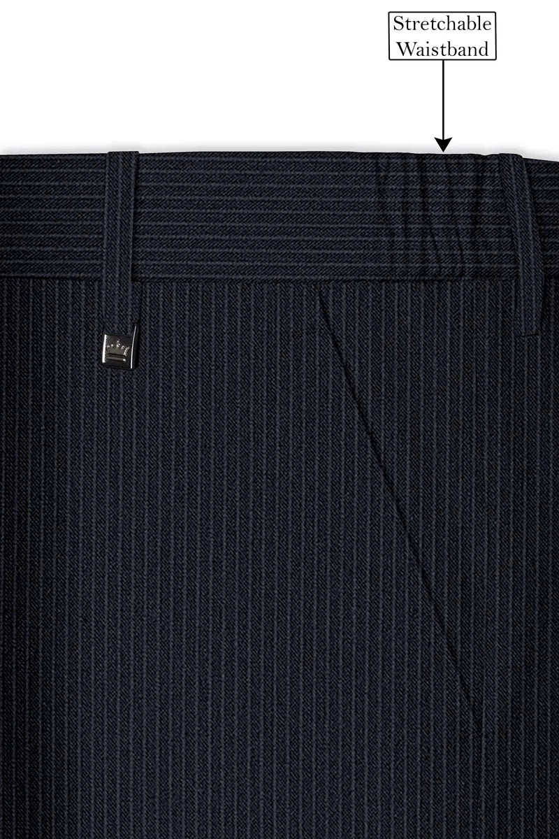 Cosmire-Space Blue Pencil Striped Wool Rich Slight Stretch Cross Placket Bandhgala Suit 14