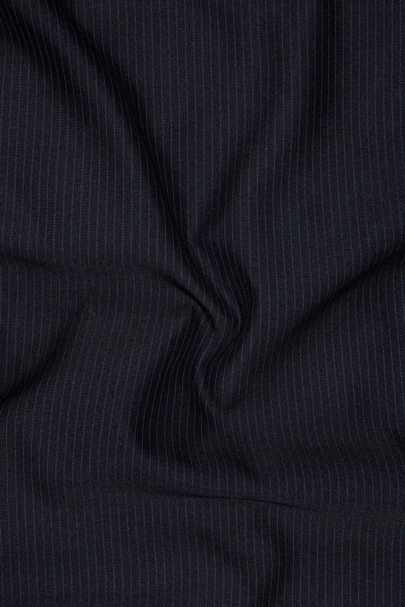 Cosmire-Space Blue Pencil Striped Wool Rich Slight Stretch Cross Placket Bandhgala Suit 3
