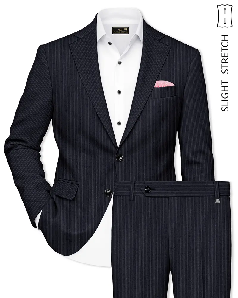 Cosmire-Space Blue Pencil Striped Wool Rich Slight Stretch Single Breasted Suit 1