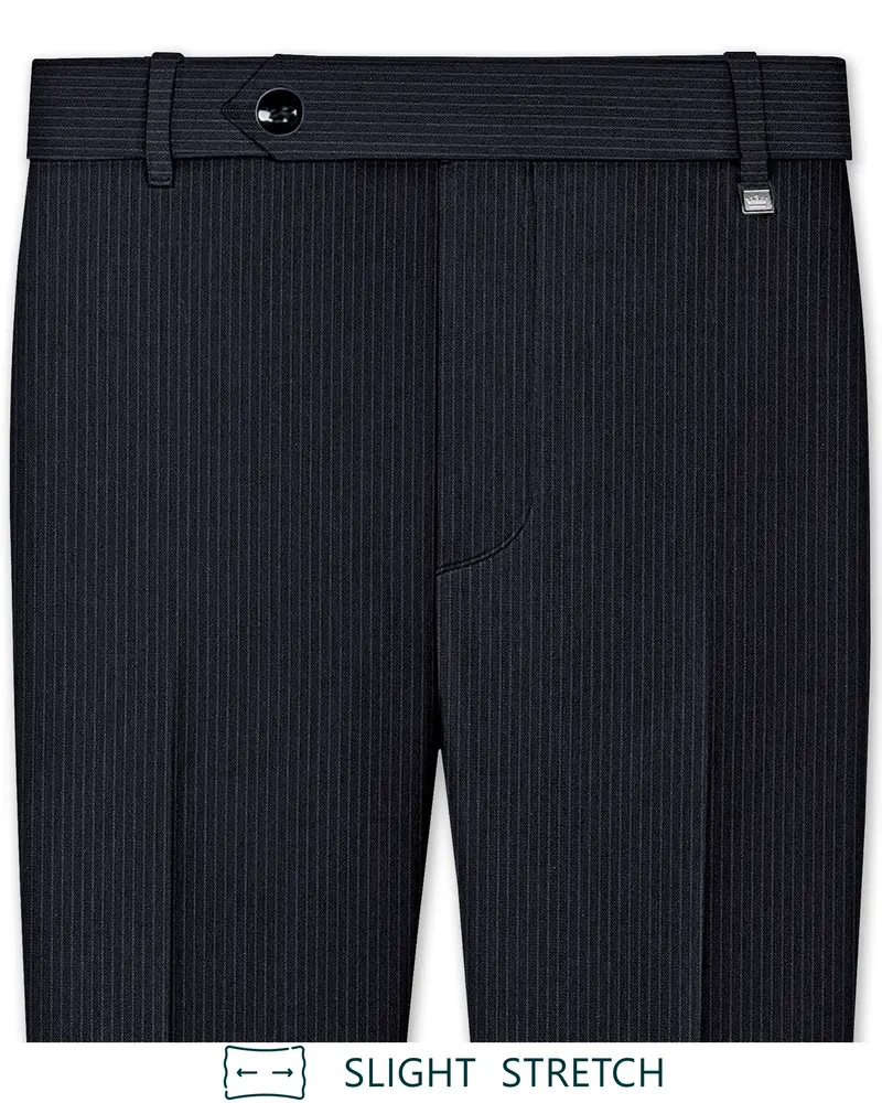 Cosmire-Space Blue Pencil Striped Wool Rich Slight Stretch Single Waistband Pant 1