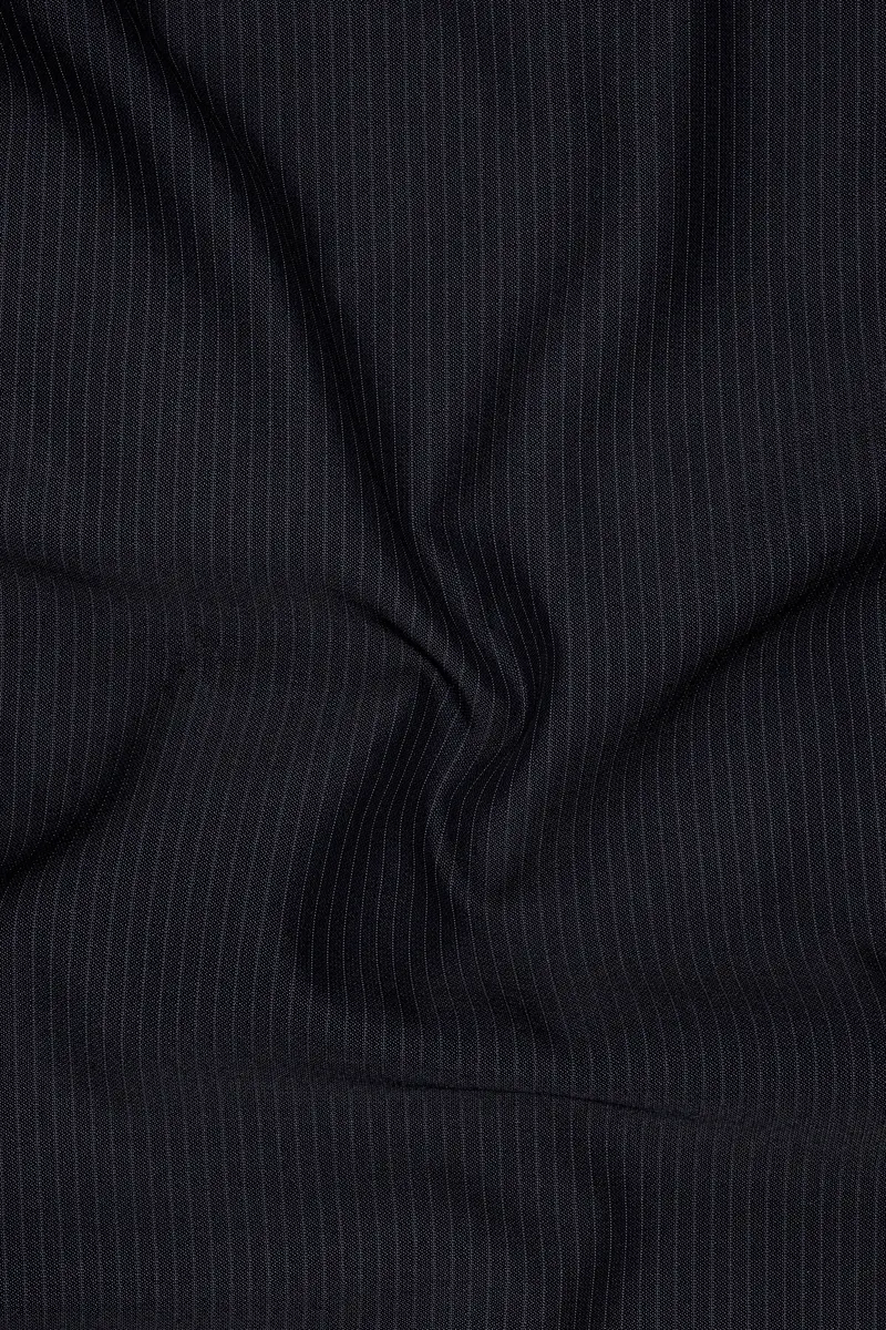 Cosmire-Space Blue Pencil Striped Wool Rich Slight Stretch Single Waistband Pant 3