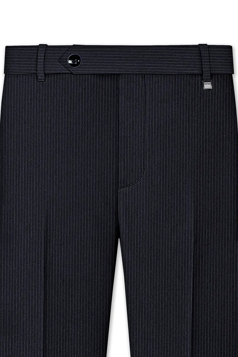Cosmire-Space Blue Pencil Striped Wool Rich Slight Stretch Single Waistband Pant 4