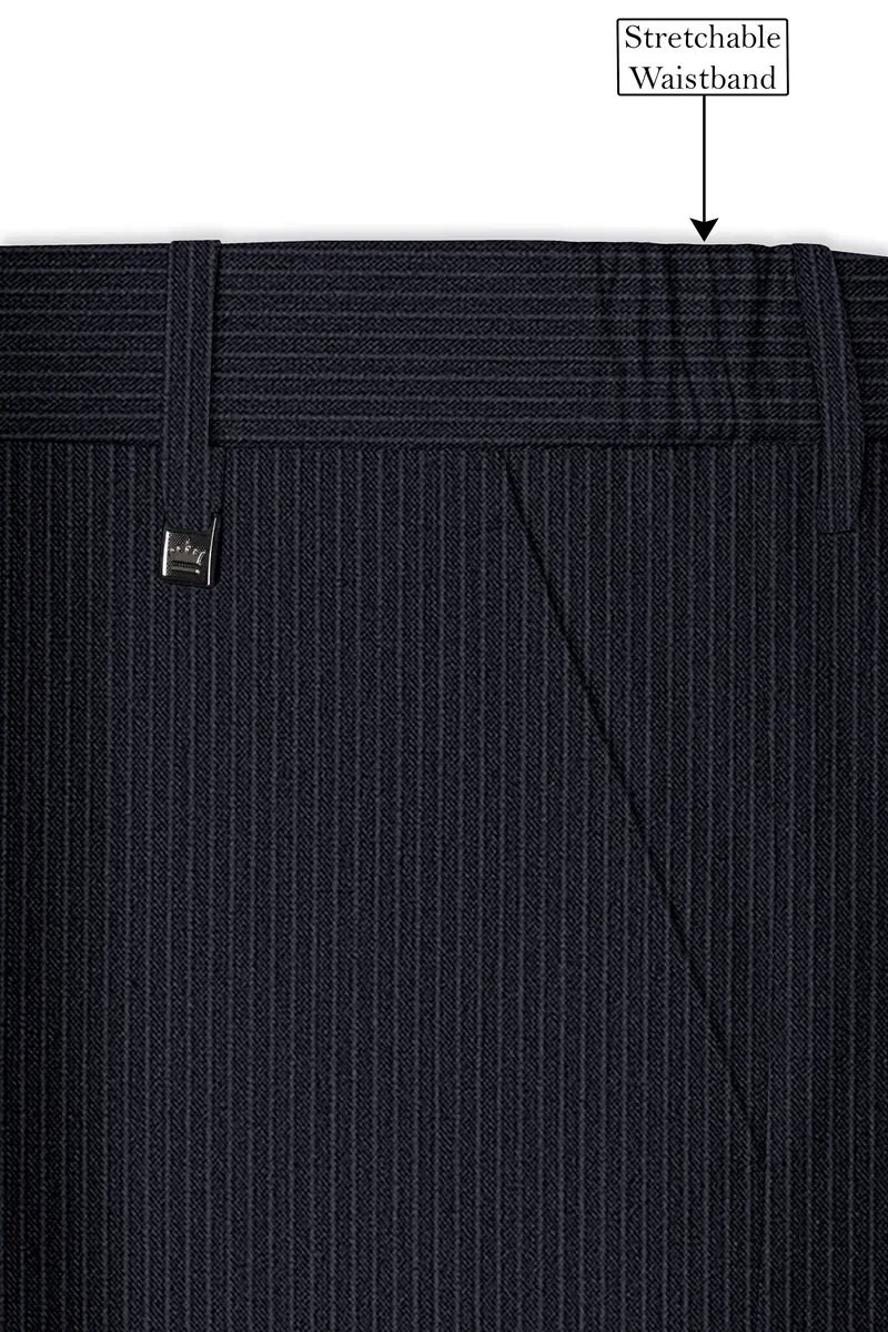 Cosmire-Space Blue Pencil Striped Wool Rich Slight Stretch Single Waistband Pant 6