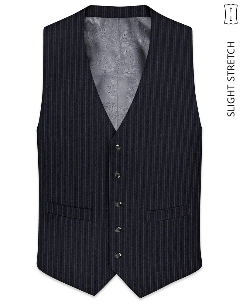Cosmire-Space Blue Pencil Striped Wool Rich Slight Stretch Waistcoat 1