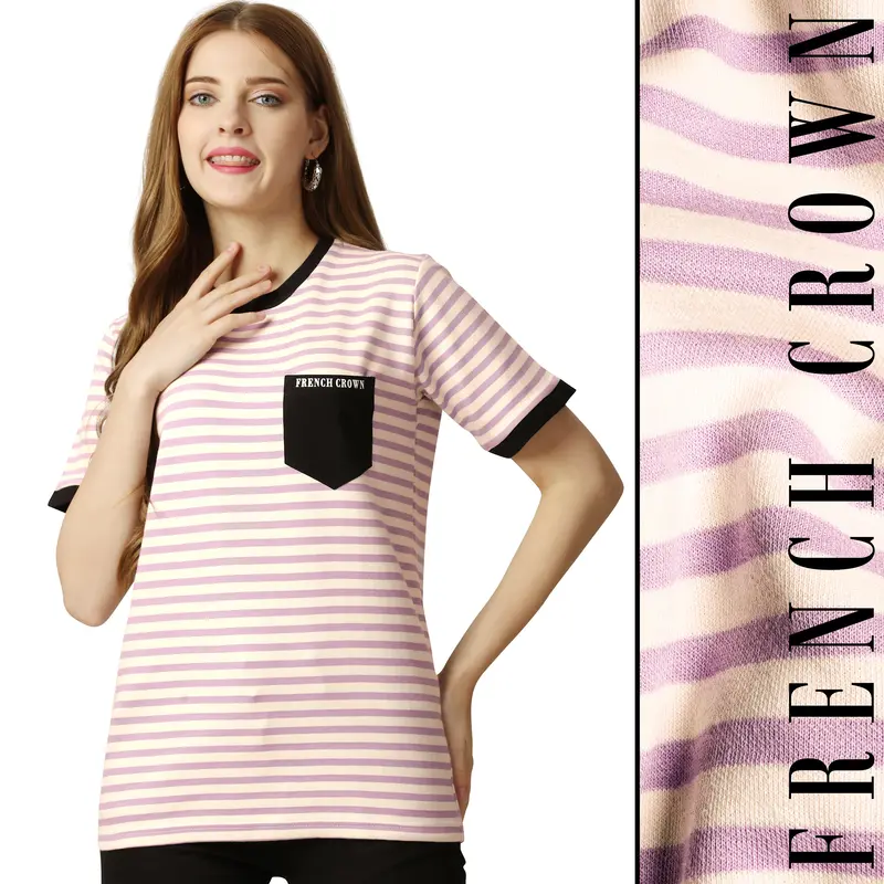 Cosmos Peach With Cavern Pink Striped Jersey T-Shirt 1