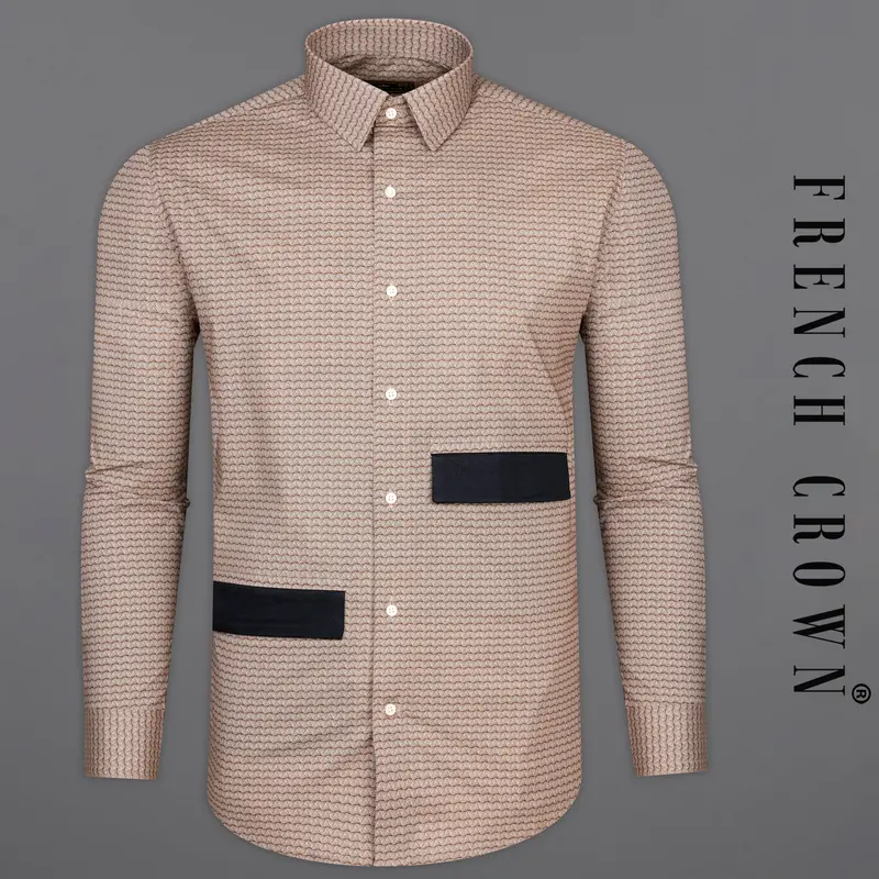 Cosmos Peach With Ferra Brown Geometric Pattern Royal Oxford Designer Shirt 1
