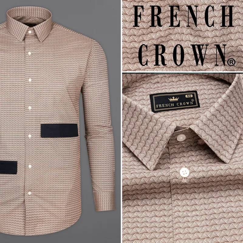 Cosmos Peach With Ferra Brown Geometric Pattern Royal Oxford Designer Shirt 10