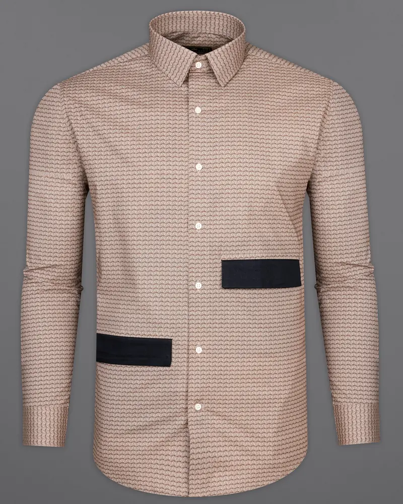 Cosmos Peach With Ferra Brown Geometric Pattern Royal Oxford Designer Shirt 2