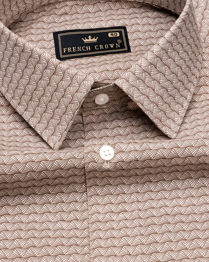 Cosmos Peach With Ferra Brown Geometric Pattern Royal Oxford Designer Shirt 5