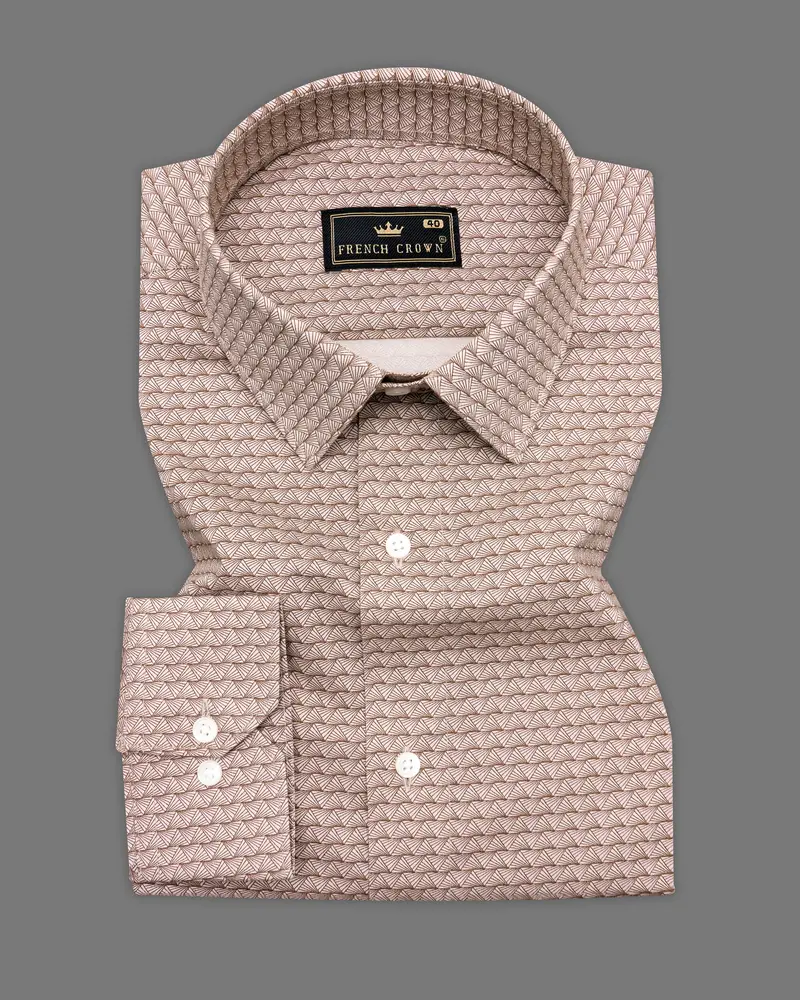 Cosmos Peach With Ferra Brown Geometric Pattern Royal Oxford Designer Shirt 6