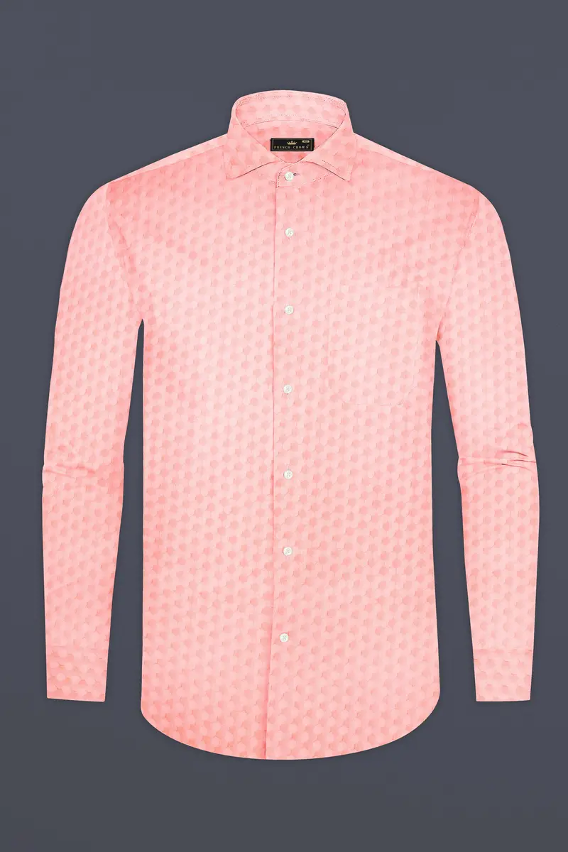Cosmos Pink And Cashmere Brown Hexagonal Jacquard Textured Premium Giza Cotton Shirt 4