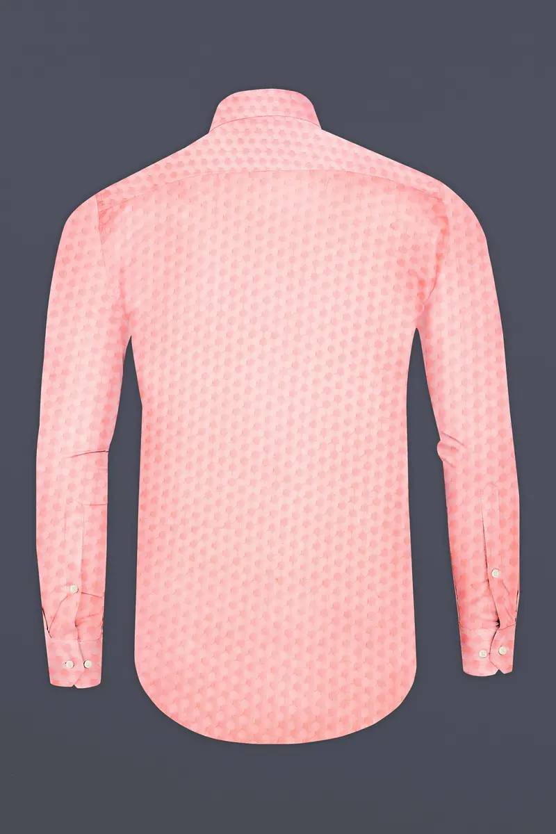 Cosmos Pink And Cashmere Brown Hexagonal Jacquard Textured Premium Giza Cotton Shirt 5