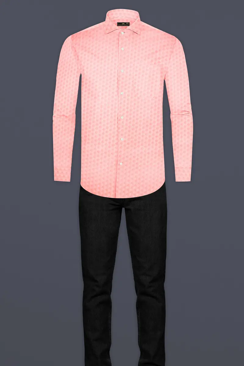 Cosmos Pink And Cashmere Brown Hexagonal Jacquard Textured Premium Giza Cotton Shirt 6