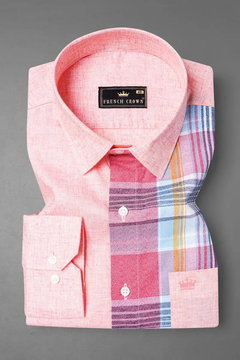 Cosmos Pink And Froly Pink Dobby Textured Premium Giza Cotton Designer Shirt 4