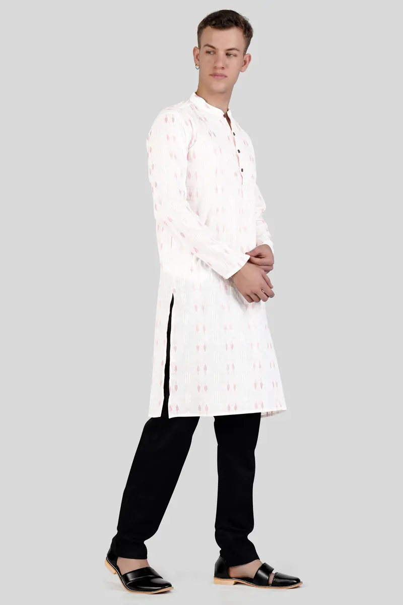 Cosmos Pink Leaves Textured Jacquard Premium Giza Cotton Kurta Set 2