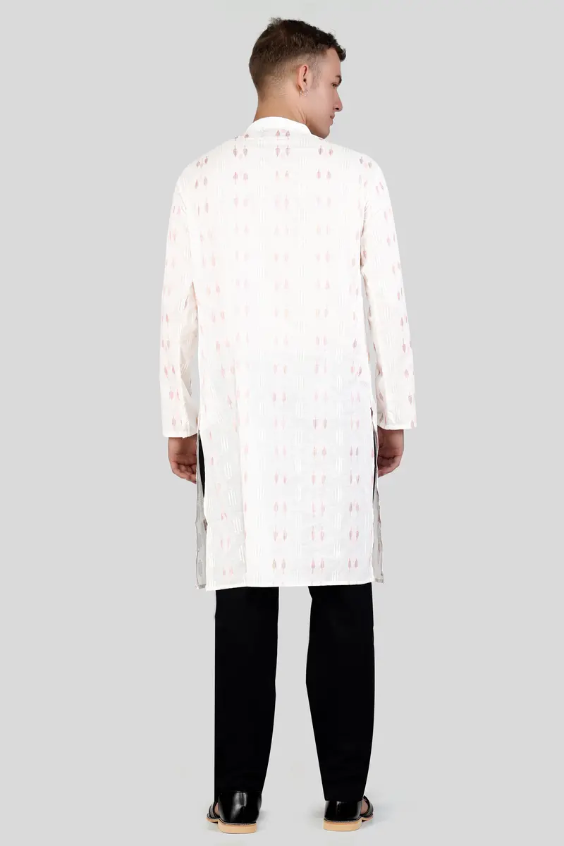 Cosmos Pink Leaves Textured Jacquard Premium Giza Cotton Kurta Set 7