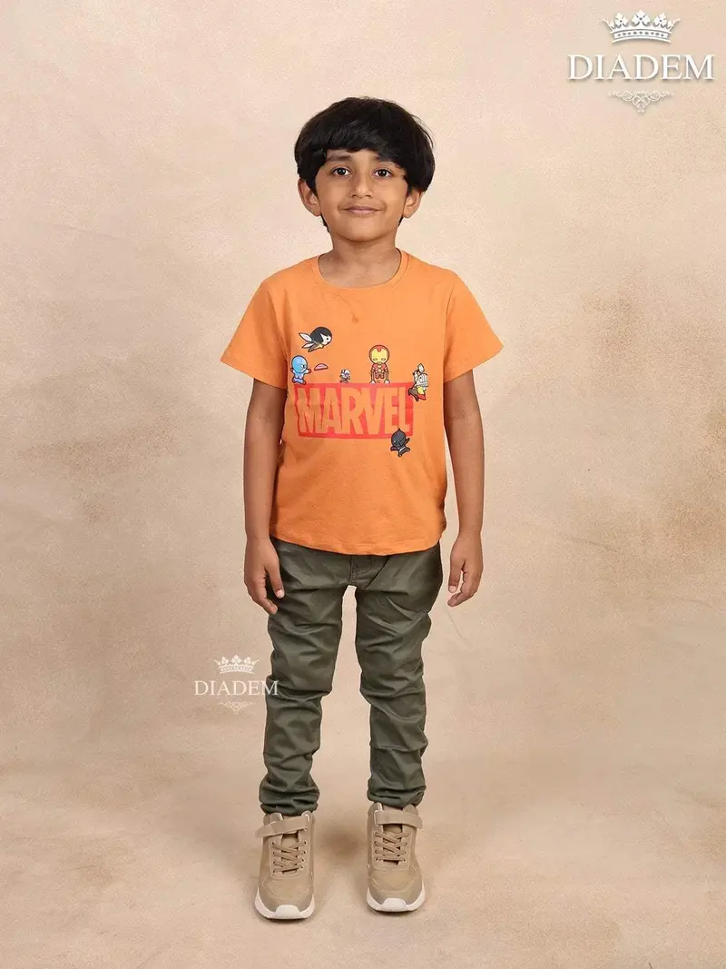 Cotton Orange Printed Half Sleeve T-Shirt 1