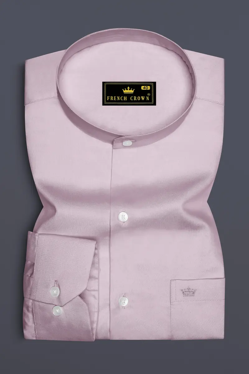 Coutaro-Plum Pink Subtle Sheen Super Soft Premium Cotton Mandarin Dress Shirt 4