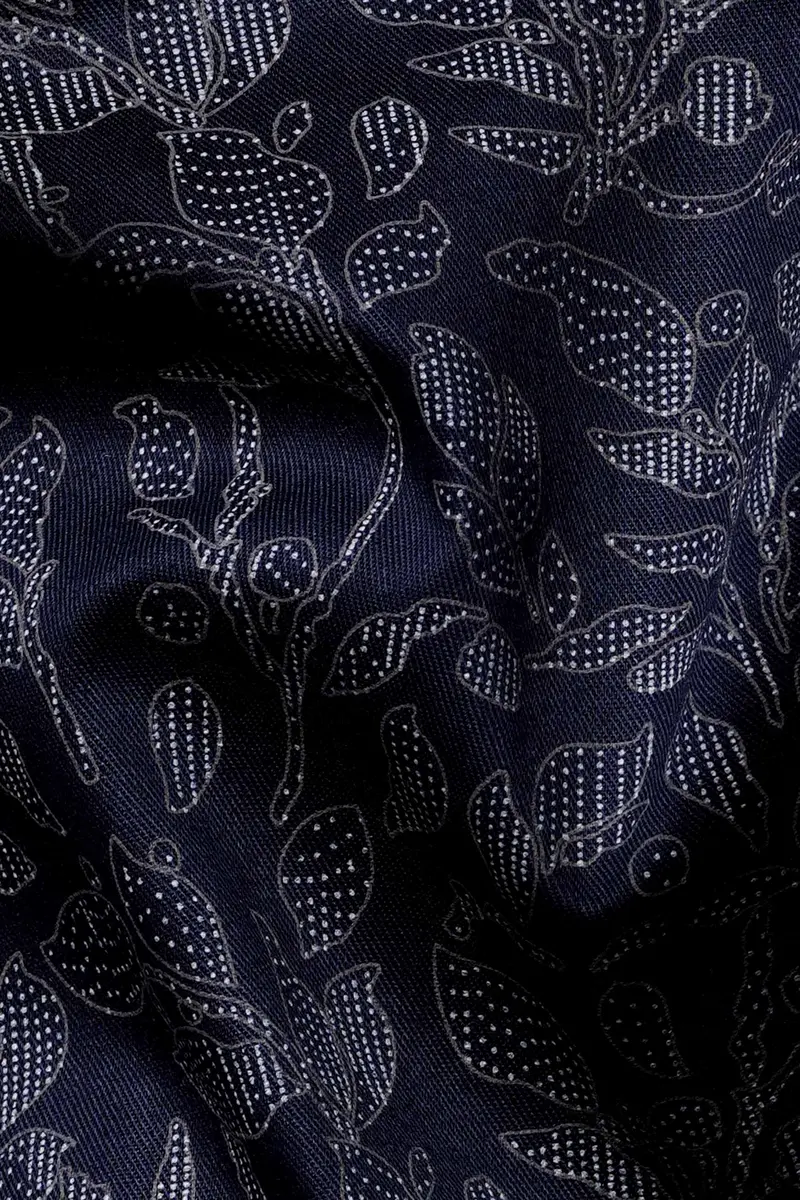 Cove Blue And Black Leaves Printed Subtle Sheen Super Soft Premium Cotton Designer Shirt 3