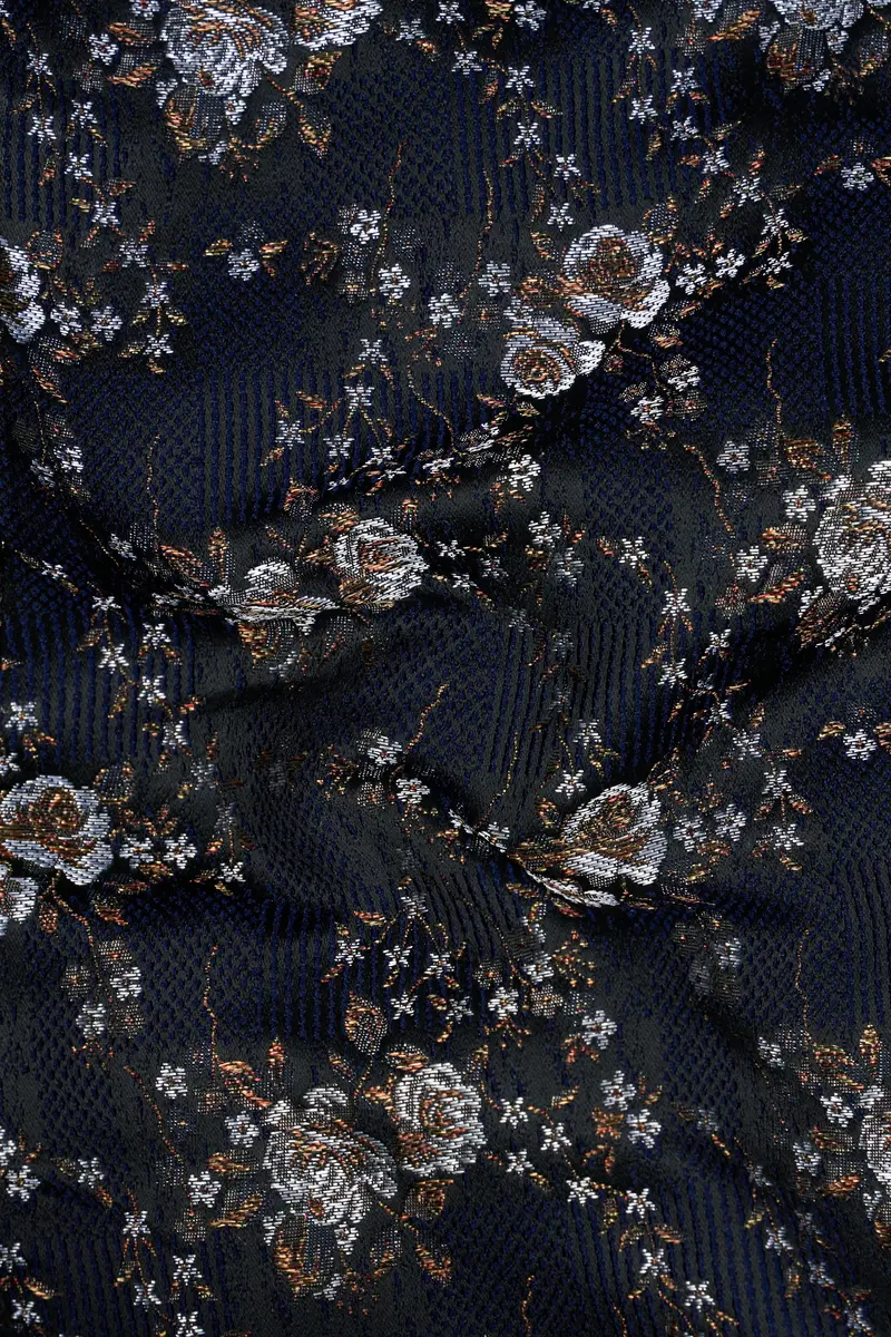 Cove Blue And Sepia Brown Floral Jacquard Textured Premium Giza Cotton Bandhgala Designer Blazer 3