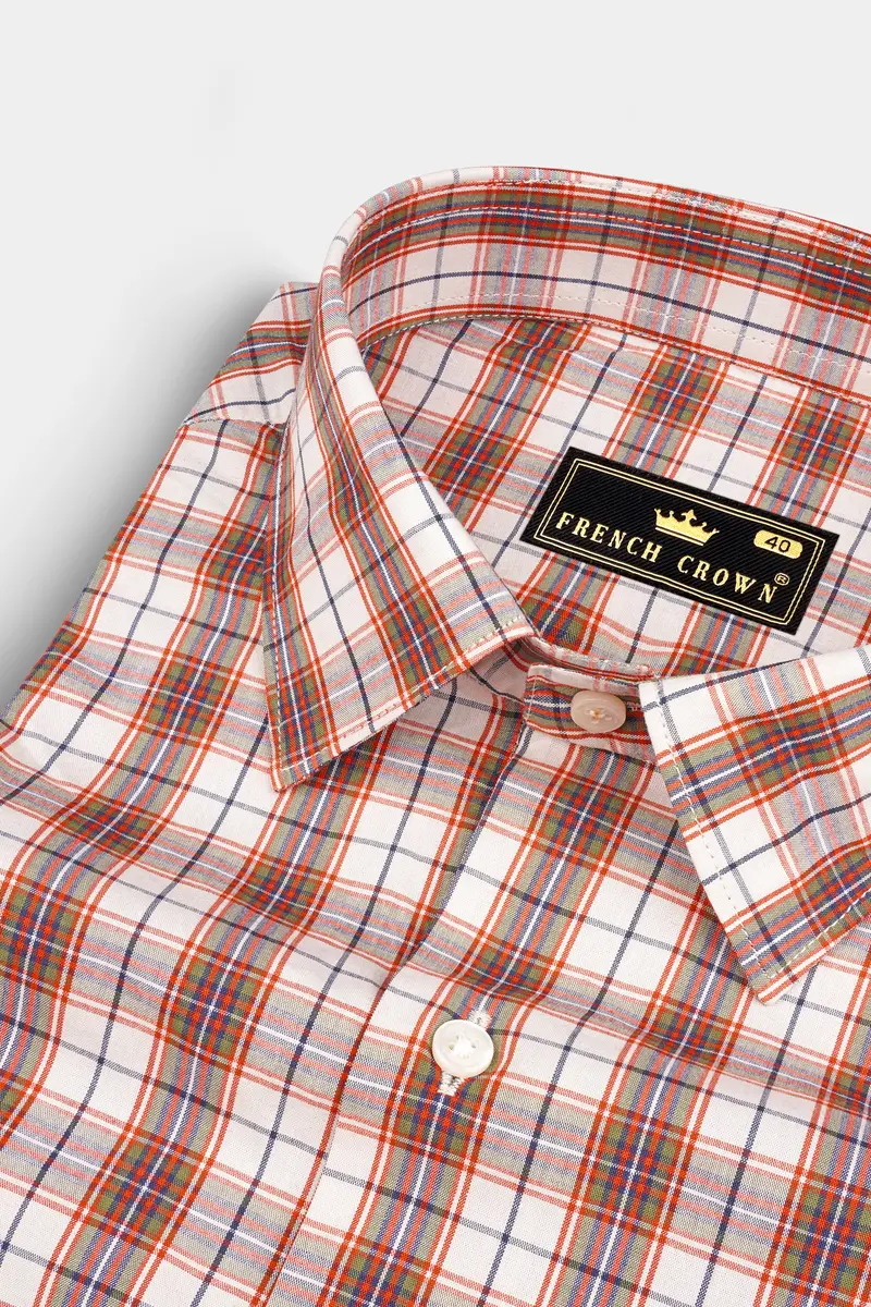 Crail Orange With Bright White Checkered Giza Cotton Shirt 1