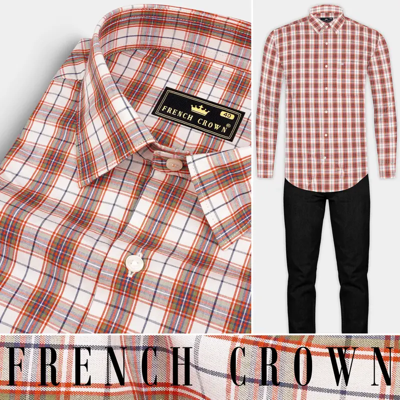 Crail Orange With Bright White Checkered Giza Cotton Shirt 10