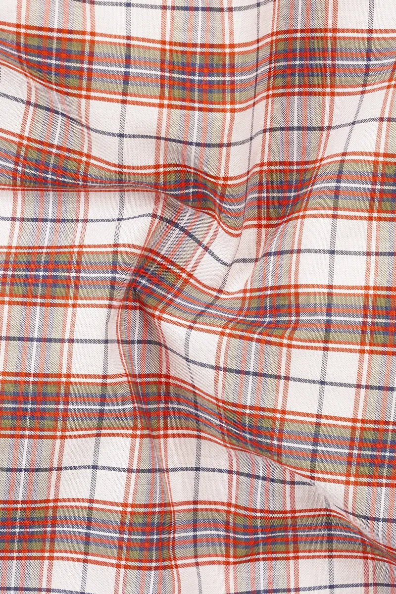 Crail Orange With Bright White Checkered Giza Cotton Shirt 2