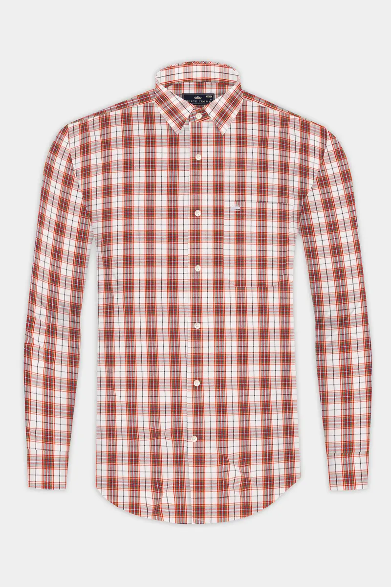 Crail Orange With Bright White Checkered Giza Cotton Shirt 4