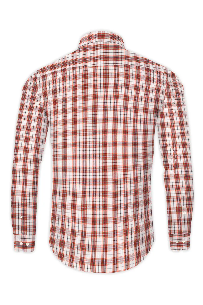 Crail Orange With Bright White Checkered Giza Cotton Shirt 5