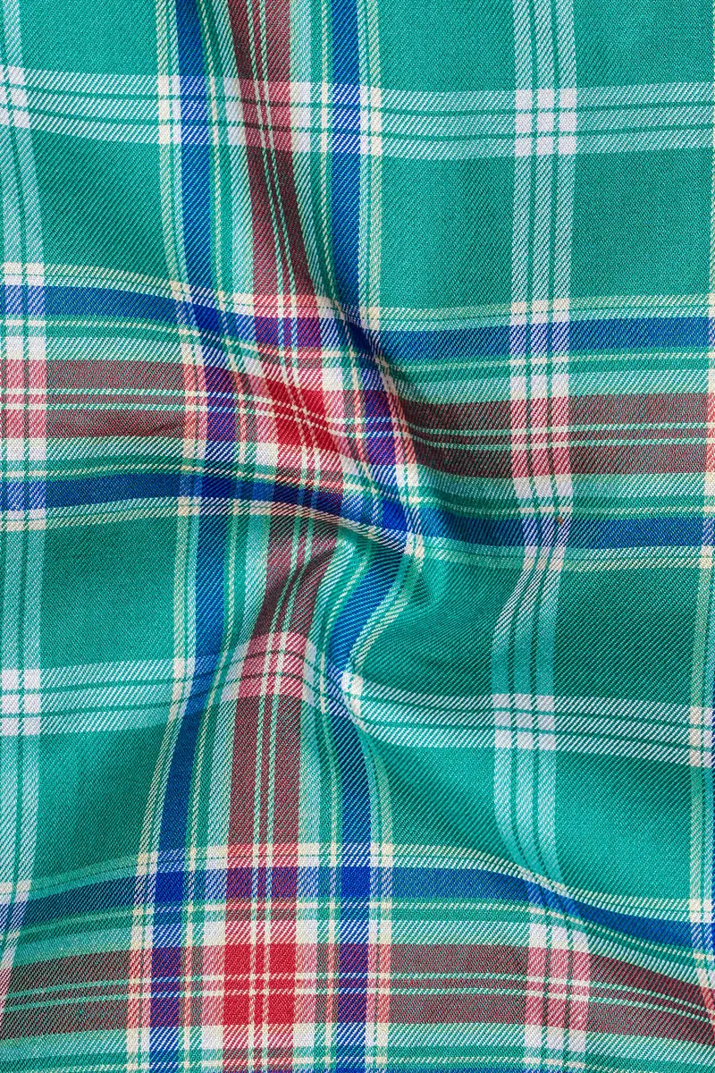 Cranivo-Eif Green And Cranberry Pink Plaid Twill Premium Cotton Semi Formal Shirt 3