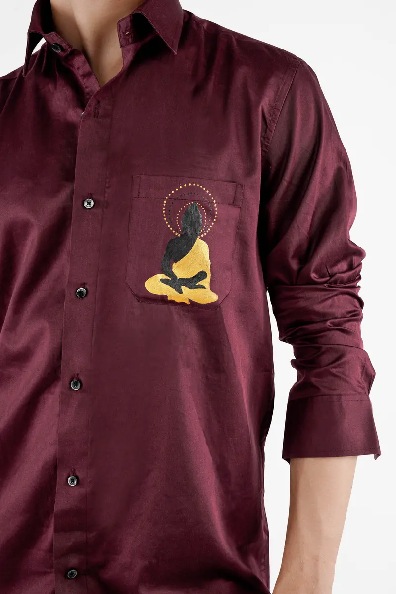 Crater Brown Lord Buddha Hand Painted Super Soft Premium Cotton Designer Shirt 2