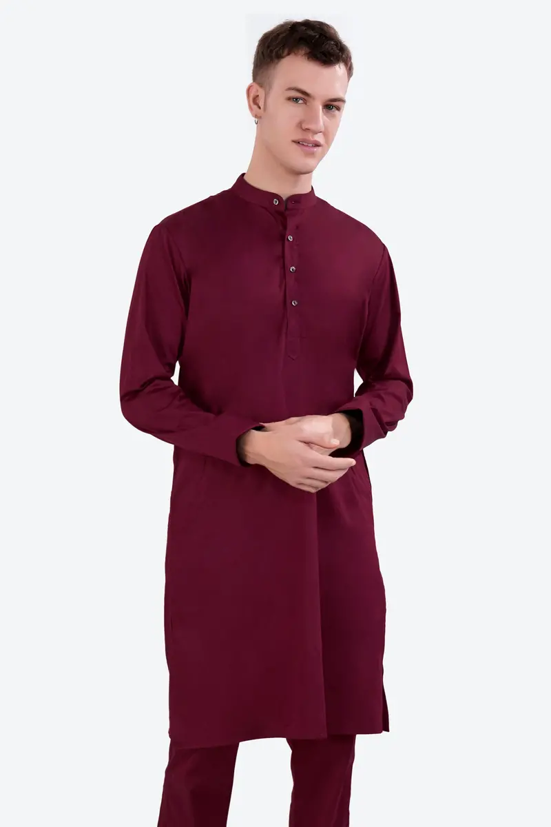 Crater Wine Subtle Sheen Super Soft Premium Cotton Kurta 2