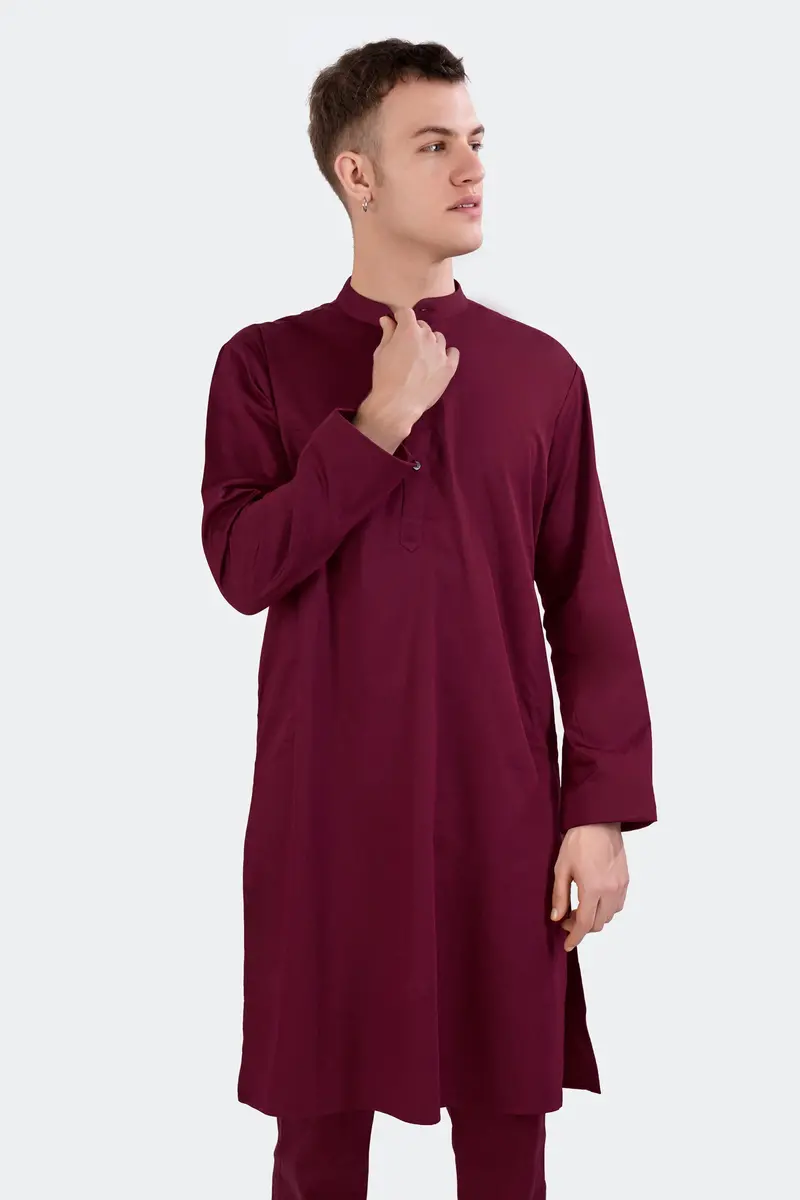 Crater Wine Subtle Sheen Super Soft Premium Cotton Kurta 5