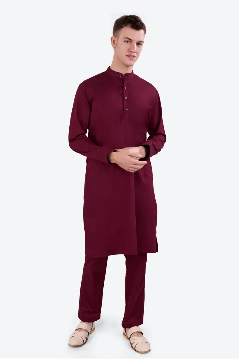 Crater Wine Subtle Sheen Super Soft Premium Cotton Kurta 8