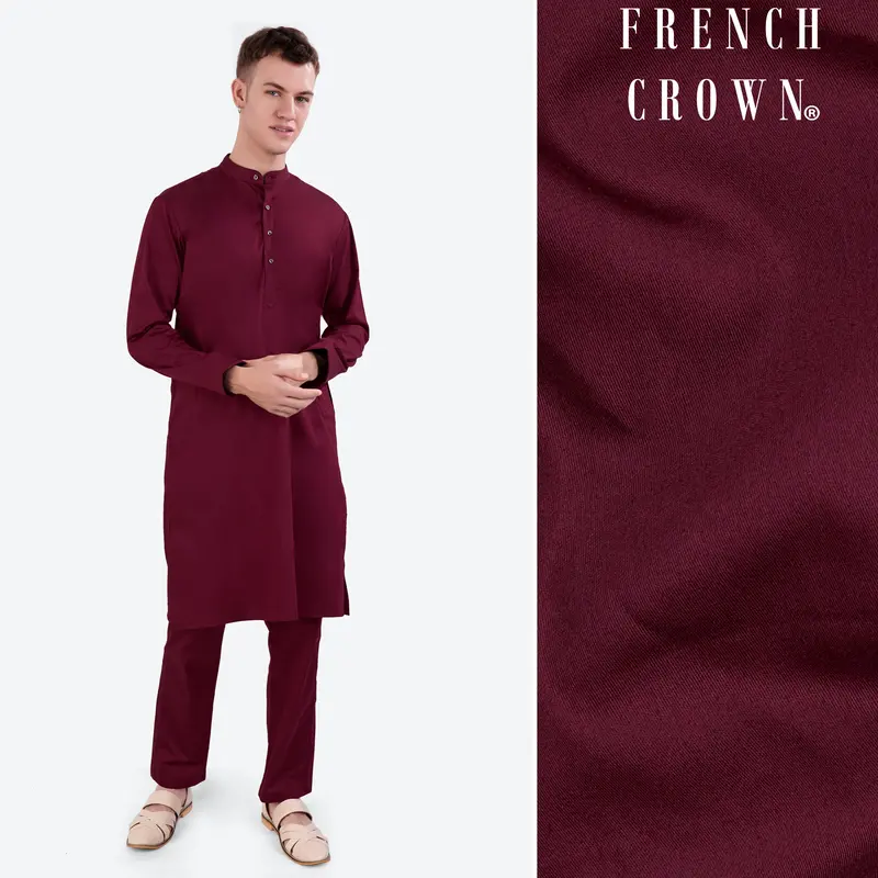 Crater Wine Subtle Sheen Super Soft Premium Cotton Kurta Set 1