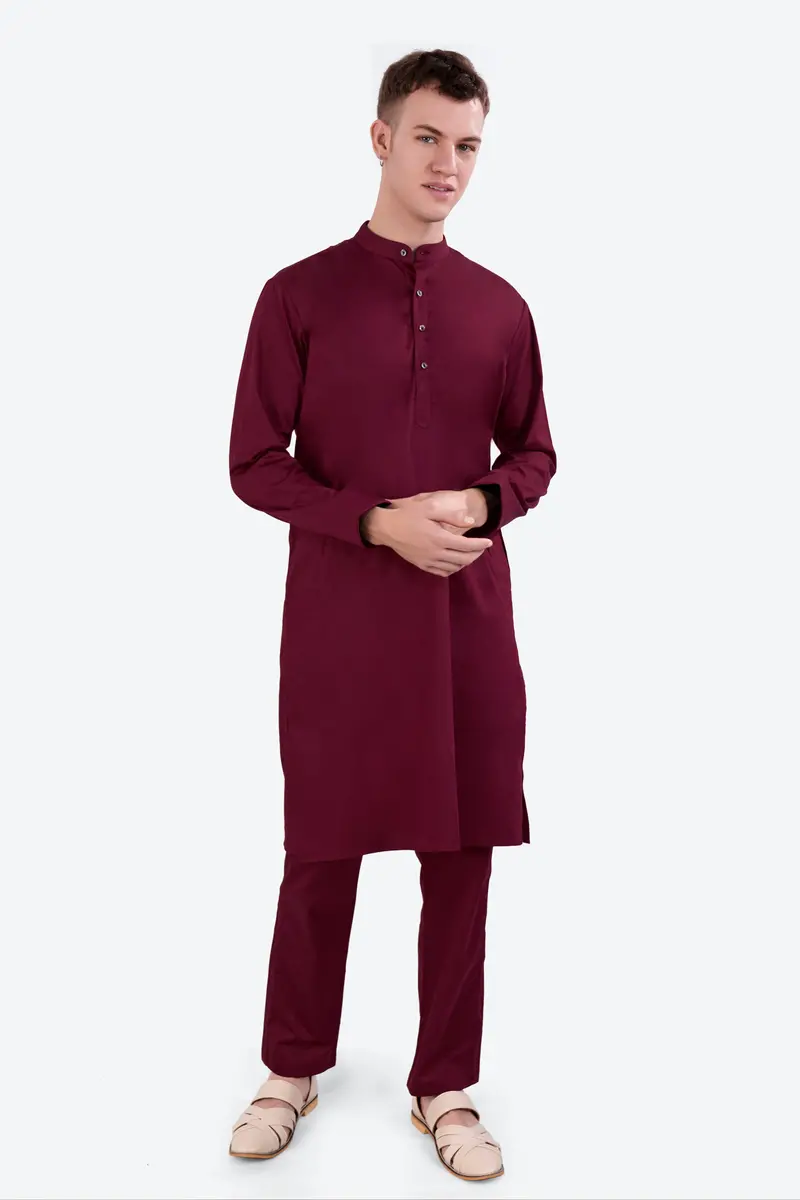 Crater Wine Subtle Sheen Super Soft Premium Cotton Kurta Set 2
