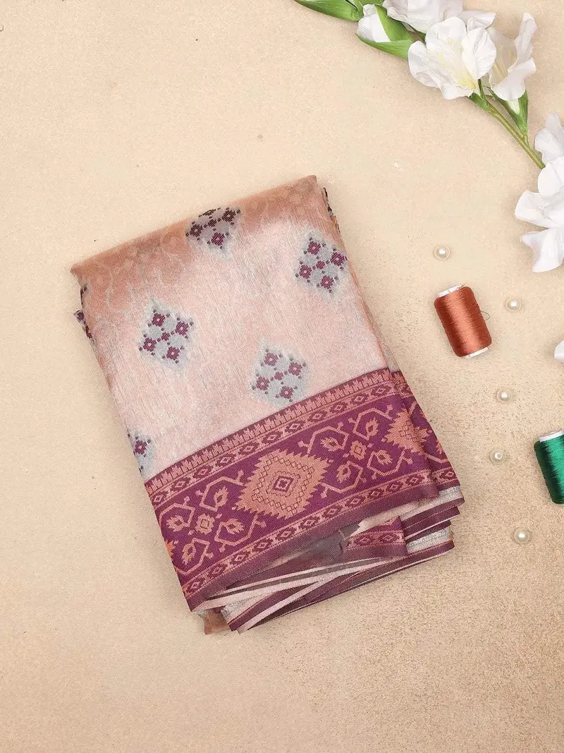 Cream Art Silk Saree With Illusion Design On The Body With Contrast Zari Border 1