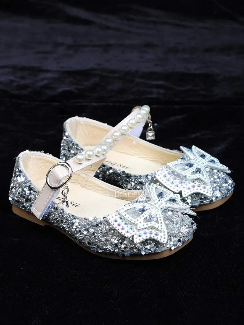 Cream Ballerinas Adorned With Stone Work And A 3D Butterfly For Girls 4