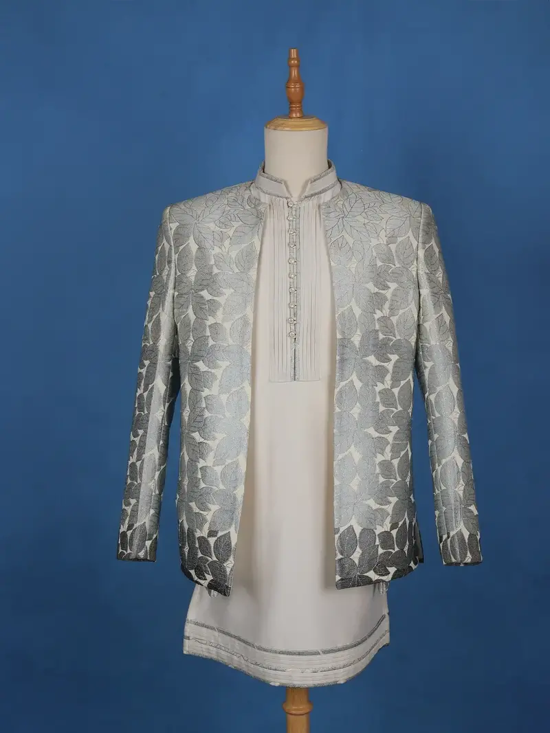 Cream Floral Designed Sherwani Suit 1