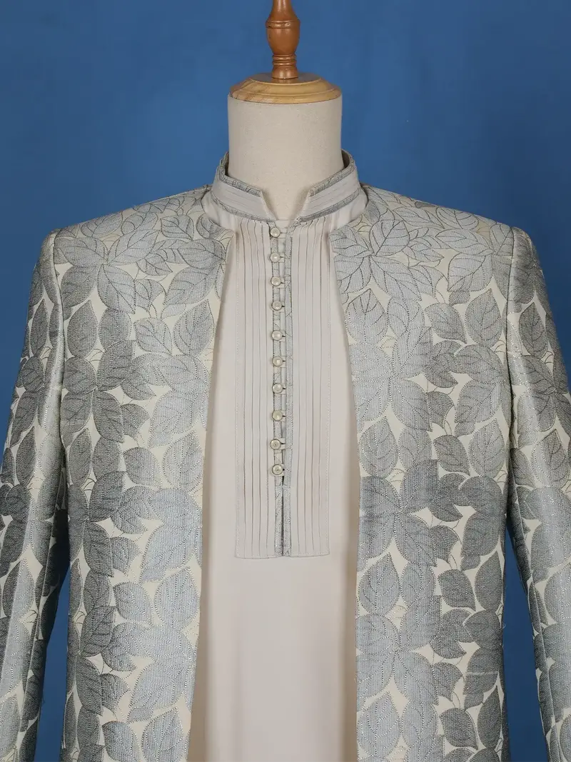 Cream Floral Designed Sherwani Suit 2