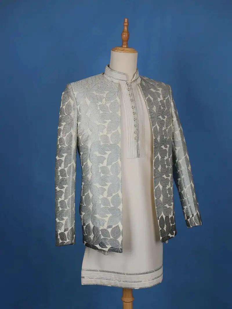 Cream Floral Designed Sherwani Suit 3